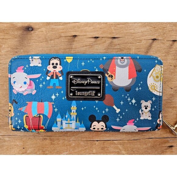 Loungefly Disney Parks Chibi Blue Wallet Characters Attraction Treats Mickey - Picture 1 of 10